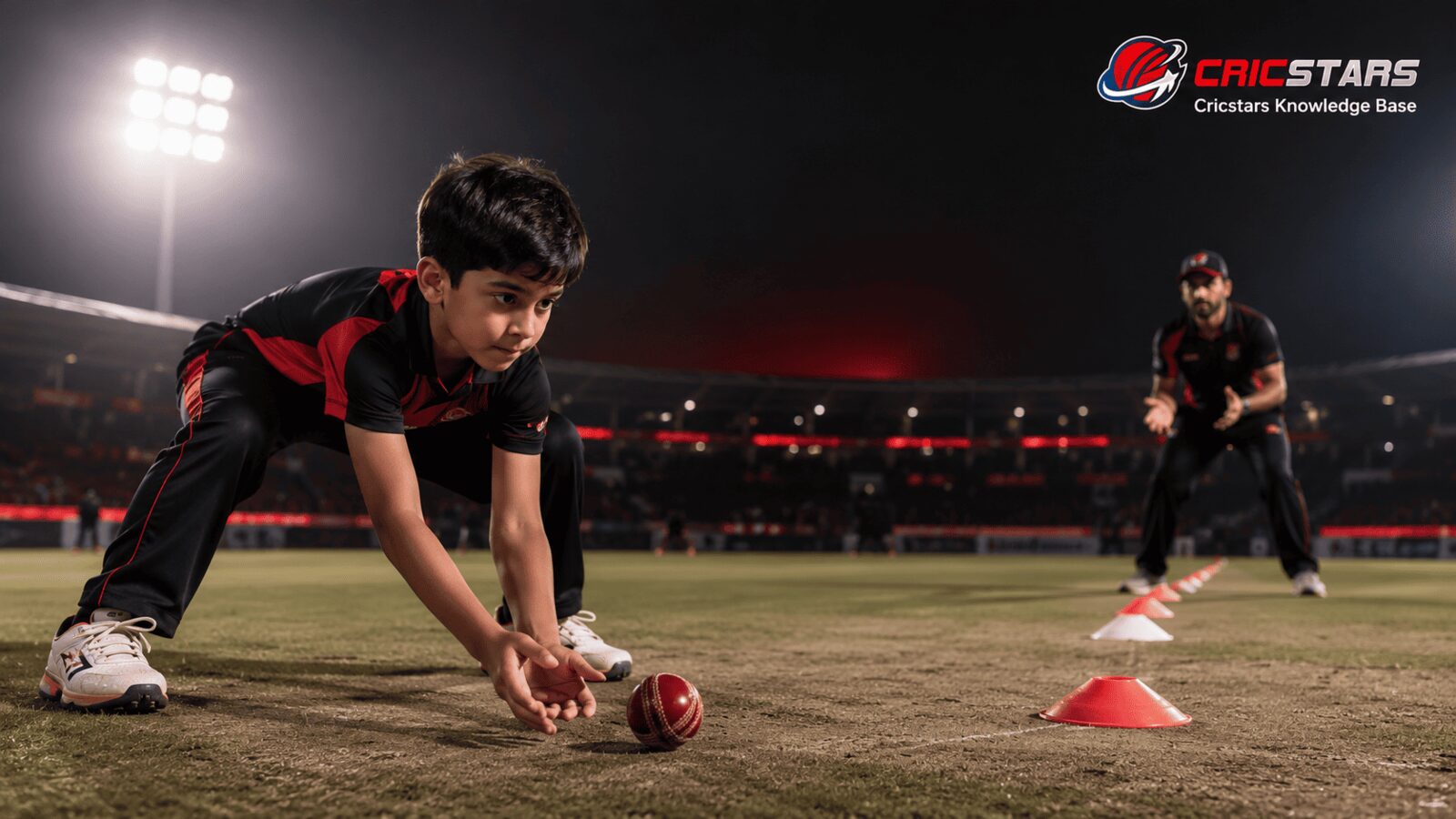 Under 10 cricket batter playing into open gaps between fielders