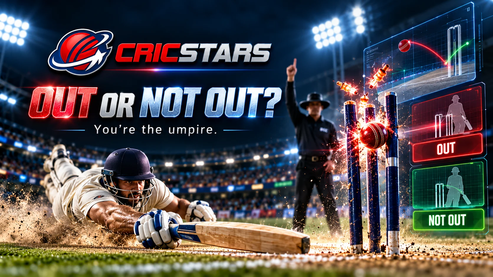 Run-out decision at the stumps with an umpire and ball-tracking visual