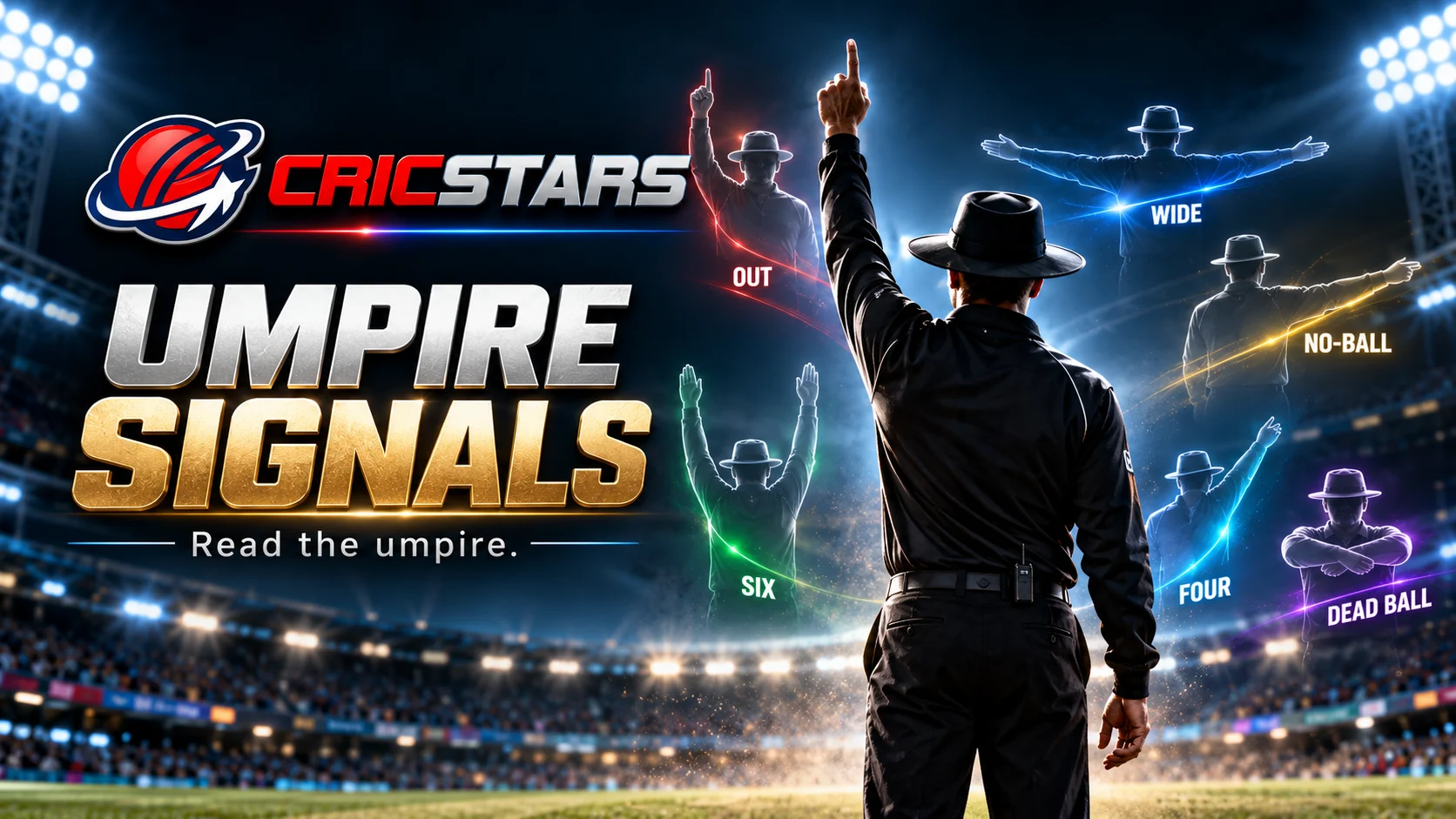 Umpire signalling decisions during a cricket match